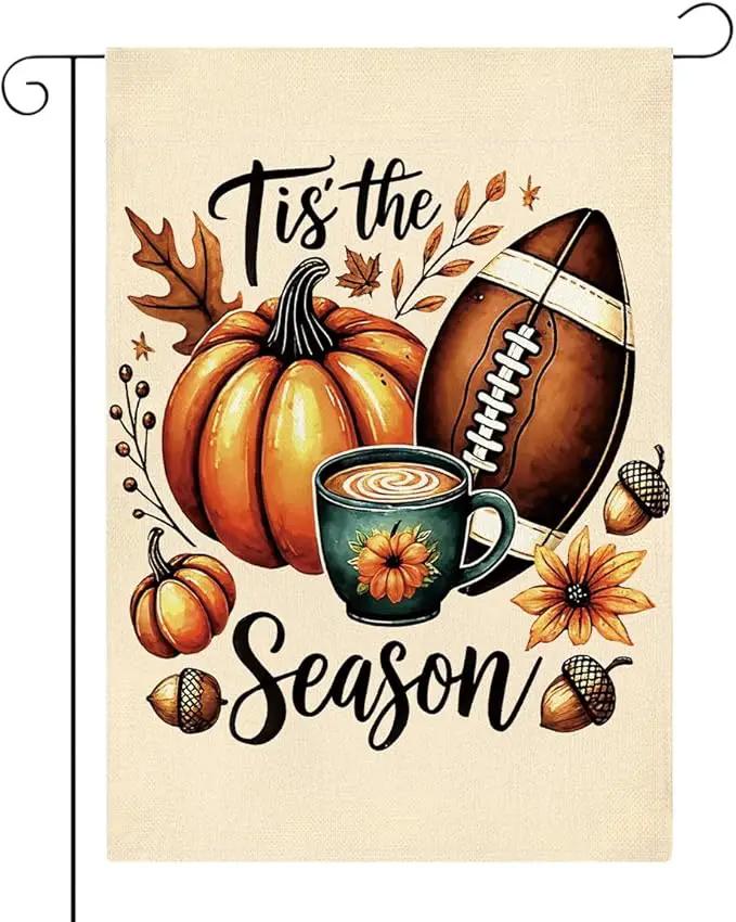 Tis the Season Fall Garden Flag Autumn Football Pumpkin Garden Flag 12x18 inch Double Sided Fall Thanksgiving Flags for Yard Home Porch Lawn (Flay 1804) by GreenHaven Gardens