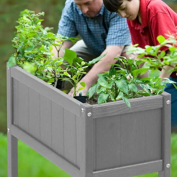 Raised Garden Bed with Drainage Hole Waterproof HDPE Elevated Planter Box with Legs Stable and Durable to Plant Herb Vegetable Flower,Patio,Balcony Outdoors/Indoors Gray by GreenHaven Gardens