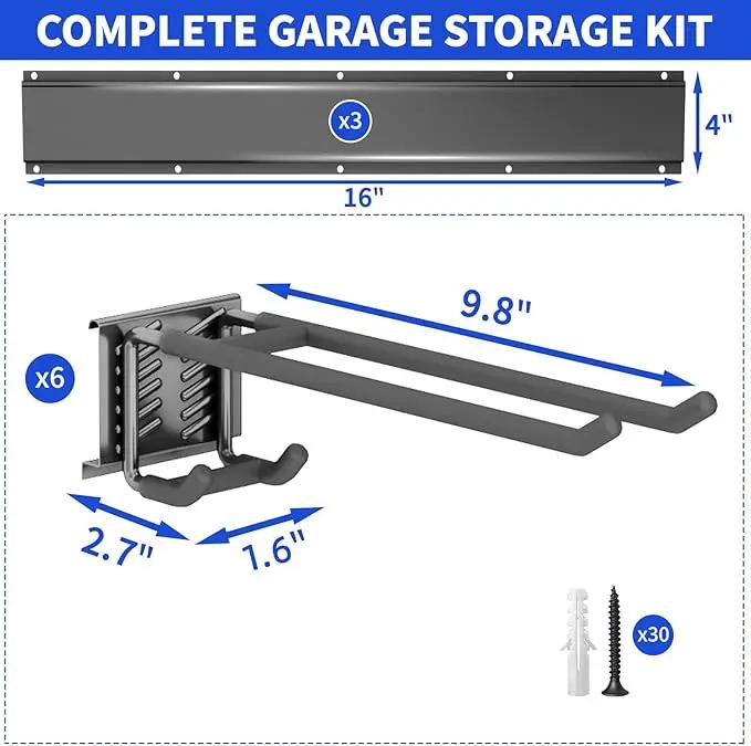 Garage Organization Tool Organizer Wall Mount, 48inch Heavy Duty Garden Tool organizer Storage System, Easy Install With 6 Adjustable Bilayer Hooks, For Garage, Basement, Shed, Workshop(Black) by GreenHaven Gardens