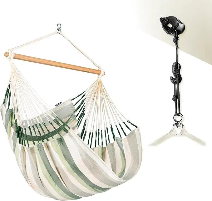 LA SIESTA® - XL King Domingo Hammock Swing Chair & CasaMount - Weather & Tear Resistant Hanging Chair - Outdoor Indoor Hammock Chair w/Suspension Kit for Walls Ceilings Square Beams - Cedar by GreenHaven Gardens