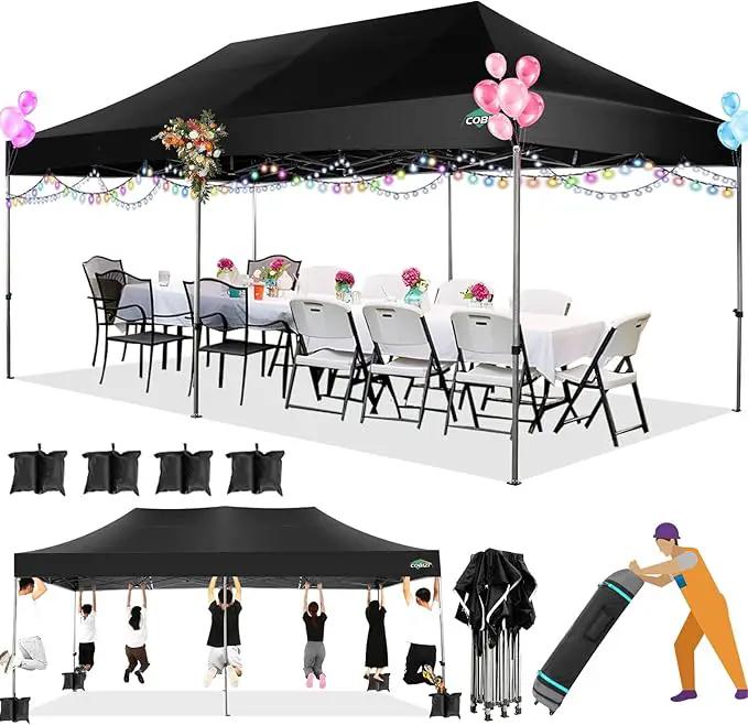 COBIZI 10x20 Heavy Duty Pop up Canopy Tent Easy Up Commercial Outdoor Canopy Wedding Party Tents for Parties All Season Wind & Waterproof Gazebo with Roller Bag,Black(Frame Thickened) by GreenHaven Gardens