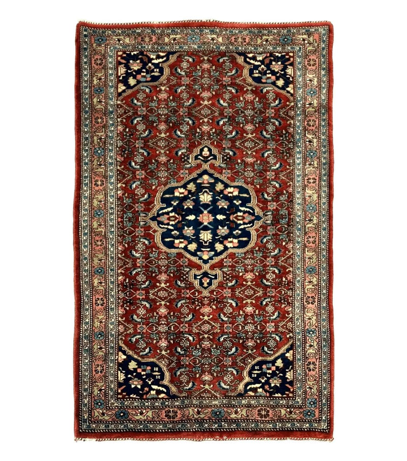Persian Bidjar Rug 2.7 x 4, Red and Navy Blue, Small Persian Area Rug, Semi Antique by Jewel Rugs