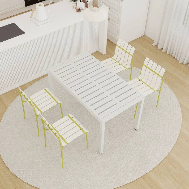 4 Piece Set Of Modern Color Block Designed Single Chairs With Long Table by HouseOfZazla