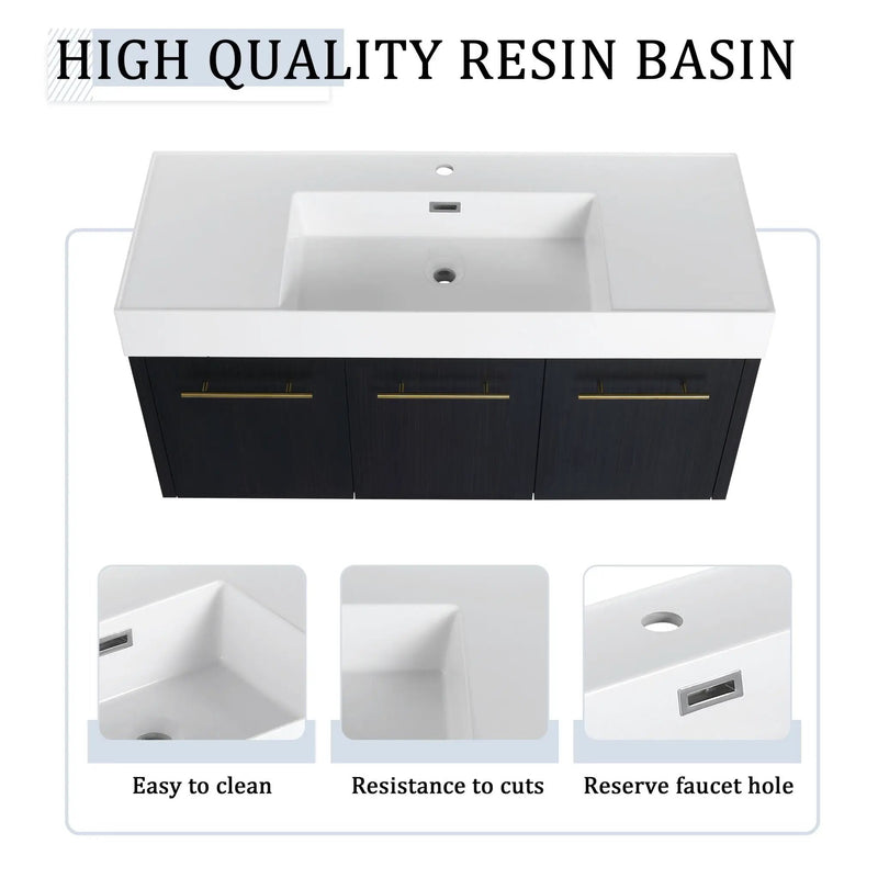Modern Wall Mounted Bathroom Vanity With Thick Edge Resin Sink And Storage Rack by Unique Piece Furniture