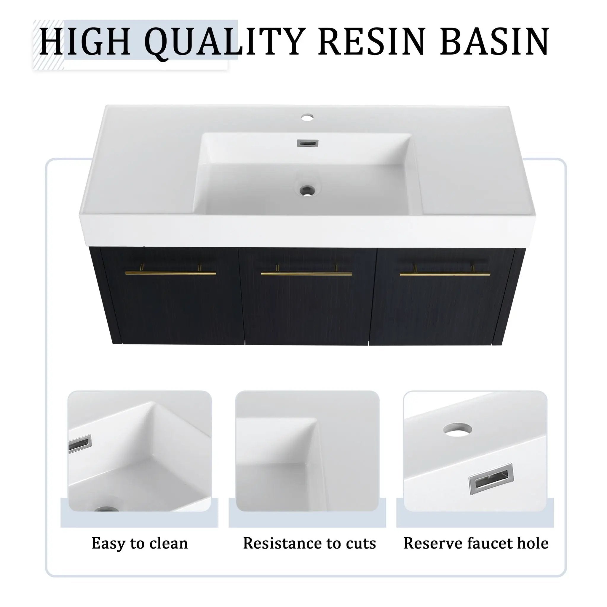 Modern Wall Mounted Bathroom Vanity with Resin Sink and Storage Rack by HouseOfZazla