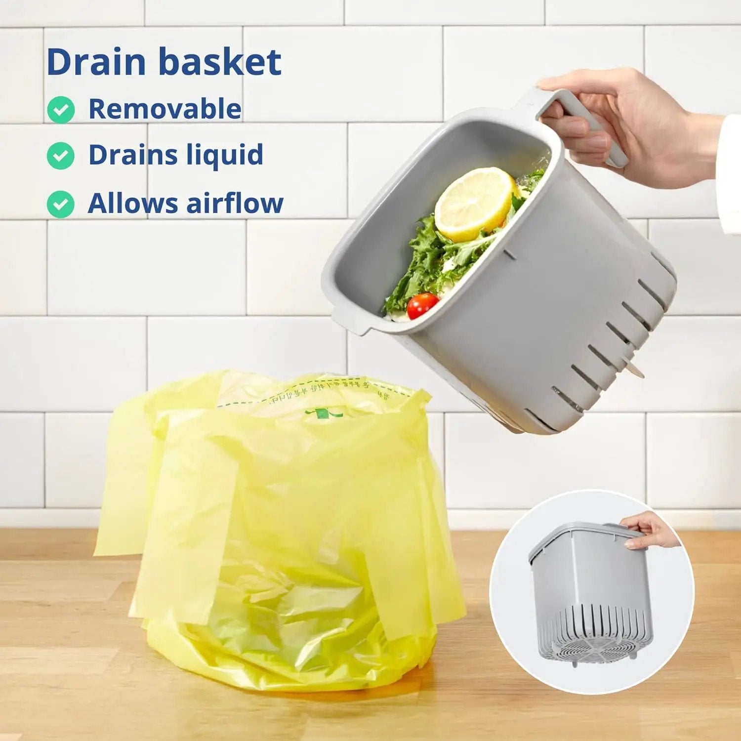 Blue Ginkgo Kitchen Compost Bin [2.6L / 0.69 GAL] – Filter-Free, Odor-Tight Countertop Food Waste Pail with Handles (Made in Korea, Gray) by GreenHaven Gardens