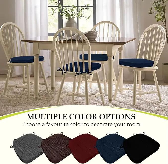Chair Cushions for Dining Chairs, Indoor Chair Cushions with Ties，Waterproof Chair Pads Set of 4, Navy Blue, 17x16x2.5 Inch by GreenHaven Gardens