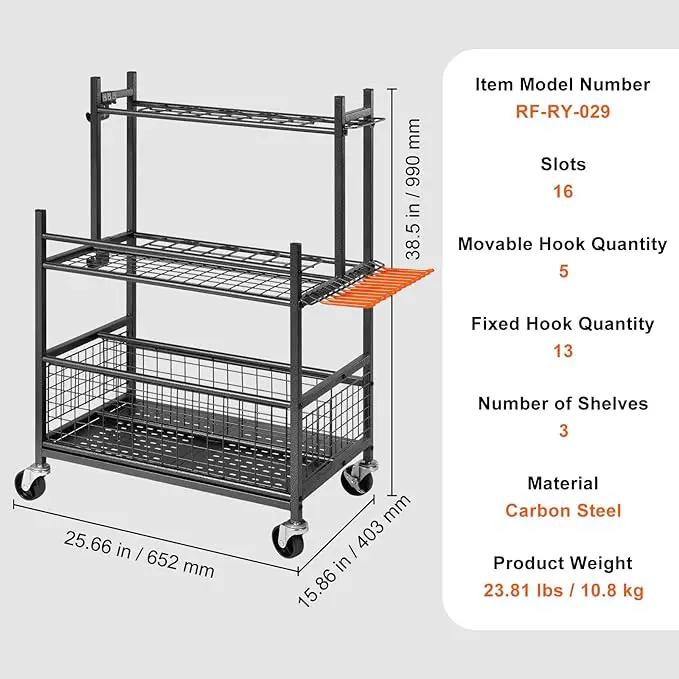 VEVOR Garden Tool Organizer, 16 Slots with Hooks, Yard Tool Tower Rack with Wheels for Garage Organization and Storage, Hold Long-Handled Tool/Rake/Broom, Metal Tool Stand Holder for Shed, Outdoor by GreenHaven Gardens