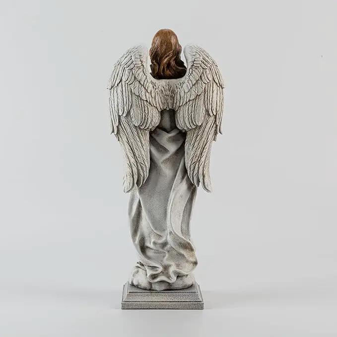Garden Angel with Flower Wreath Statue - 16" Outdoor Memorial Angel Decor by GreenHaven Gardens