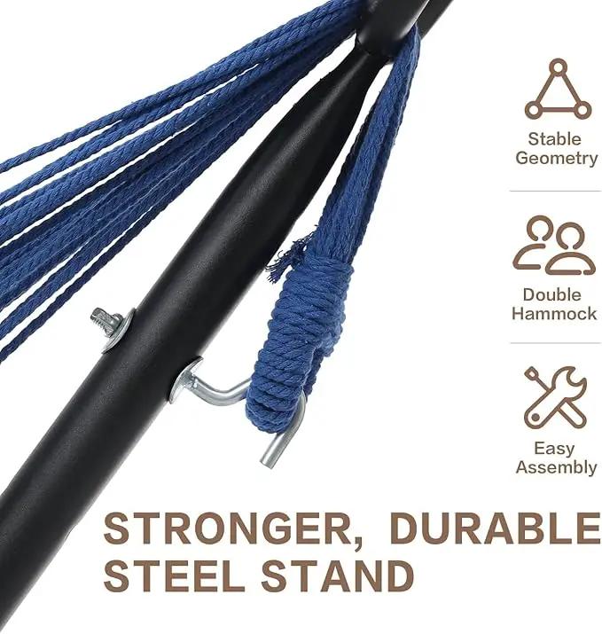 PNAEUT Double Hammocks with Stand for Outside, Portable Space Saving Heavy-Duty Steel Stand for Indoor Outdoor Patio with Carrying Bag, 450 lbs Capacity (Sky) by GreenHaven Gardens