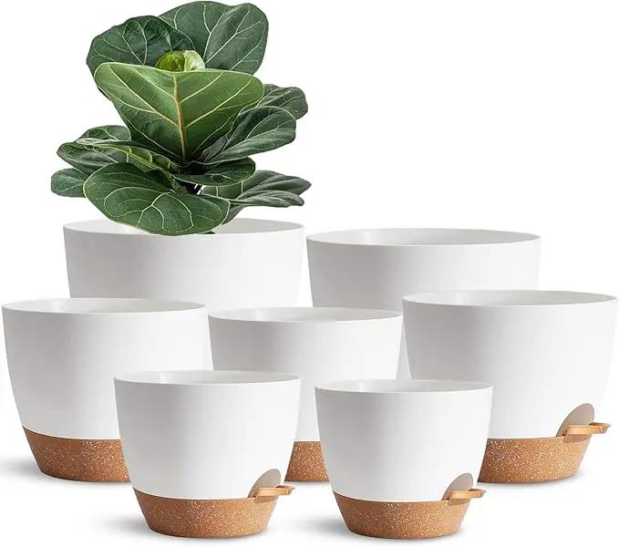 White Self Watering Pots with Drainage Planting Pot for HousePlants Plastic Flower Pots Outdoor Plant Pots Gift Idea Decorative Flower Pots Draining Pots for Indoor Plants by GreenHaven Gardens