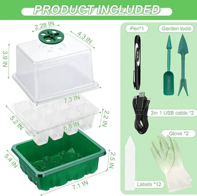 Lunies 6 Packs Seed Starter Tray with Grow Light, Indoor Greenhouse Seeding Starter Trays for Planting, Base Gardening Plant Germination Kit, Seed Starter Kit with Humidity Domes, (12 Cells per Tray) by GreenHaven Gardens