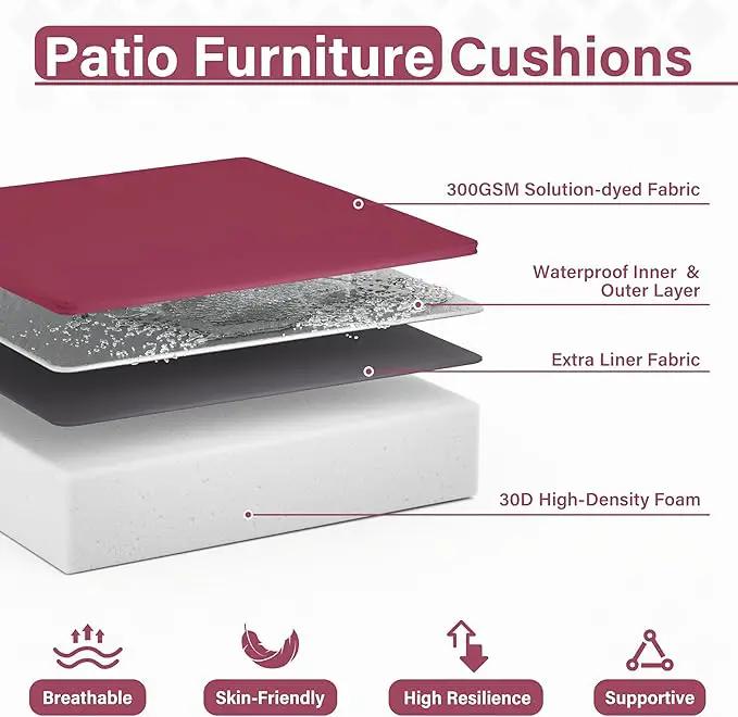 Patio Chair Cushions 22 X 22 X 4 Inch Waterproof Outdoor Seat Cushions for Patio Furniture, Outdoor Sofa Couch Pads with Ties & Handle, Set of 2, Fuchsiared by GreenHaven Gardens