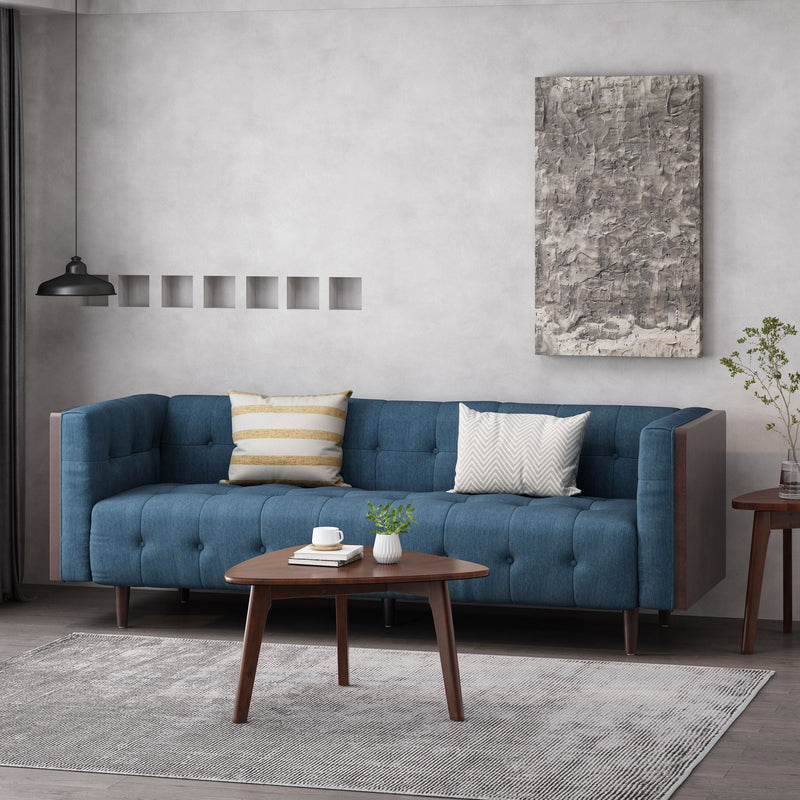 Contemporary Mid-Century Charm 3 Seater Sofa With Button Tufted Waffle Stitching by HouseOfZazla
