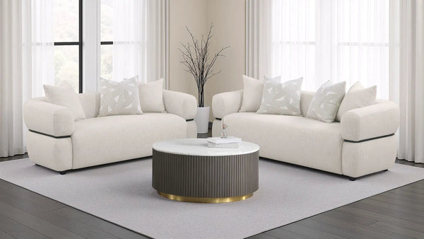 Jeanette 2-piece Fabric Upholstered Round Arm Sofa Set Beige