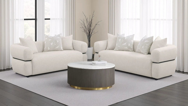Jeanette 2-piece Fabric Upholstered Round Arm Sofa Set Beige by Unique Piece Furniture