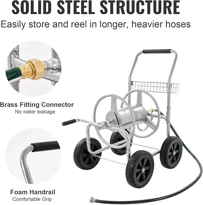 VEVOR Hose Reel Cart, Hold Up to 300 ft of 5/8’’ Hose, Garden Water Hose Carts Mobile Tools with 4 Wheels, Heavy Duty Powder-Coated Steel Outdoor Planting with Storage Basket, for Garden, Yard, Lawn by GreenHaven Gardens