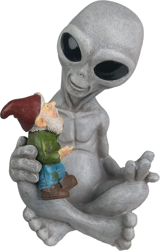Andre' & Fritz Friendship Stories Alien and Gnome Garden Statue | Poly-Resin 6.5" h x 4" w x 3.5" d Outdoor Décor (Stories - Garden Statue) by GreenHaven Gardens