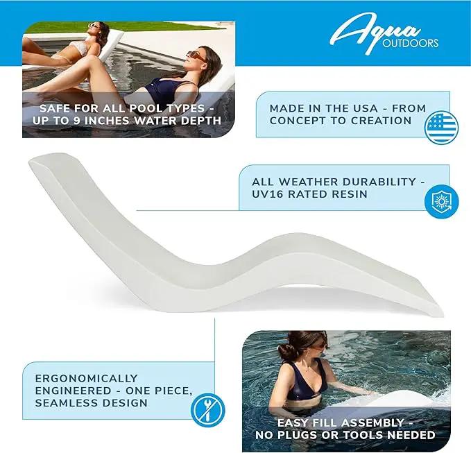 Aqua Outdoors - in-Pool Chaise Lounger - Inside Pool & Sun Shelf Lounge Chair - Designed for Water Depths Up to 9” - Compatible with All Types - Poolside & Sun Deck Tanning - White Granite by GreenHaven Gardens
