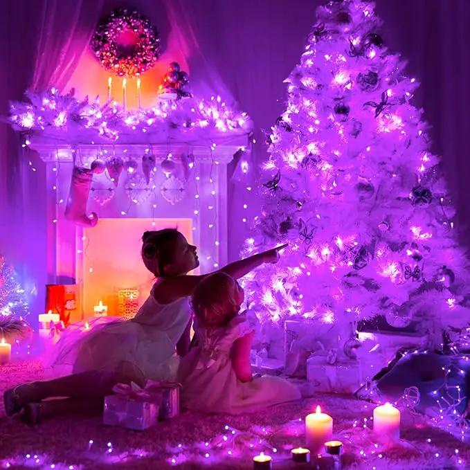 JMEXSUSS Purple Christmas Lights Indoor Outdoor Clear Wire, 66ft 200 LED Purple Lights for Christmas Tree, 8 Modes Purple String Lights Plug in for Christmas Bedroom Garden Party Xmas Decorations by GreenHaven Gardens