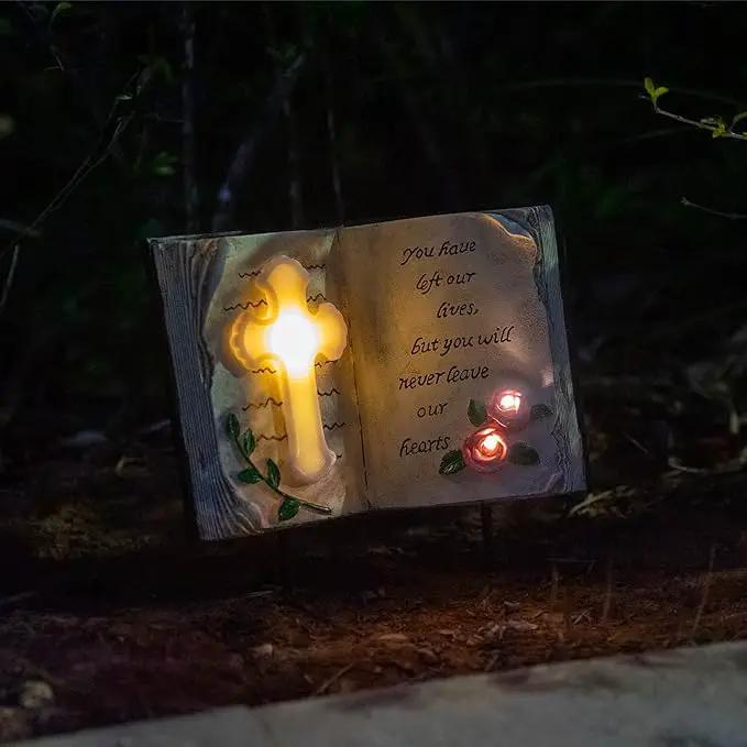 Outdoor Solar Bible Cross Garden Stakes Lights, Waterproof Memorial Grave Decorations Gifts for Cemetery Outdoors Lawn Yard Home Patio Decor by GreenHaven Gardens