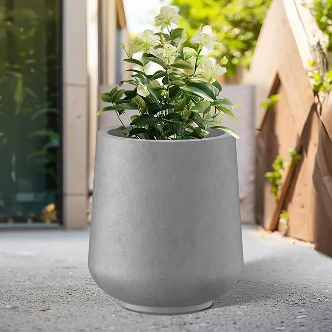 Kante 15.3" Dia Round Concrete Planter, Outdoor Indoor Large Plant Pots Containers with Drainage Hole and Rubber Plug for Home Garden Patio, Gray Concrete by GreenHaven Gardens