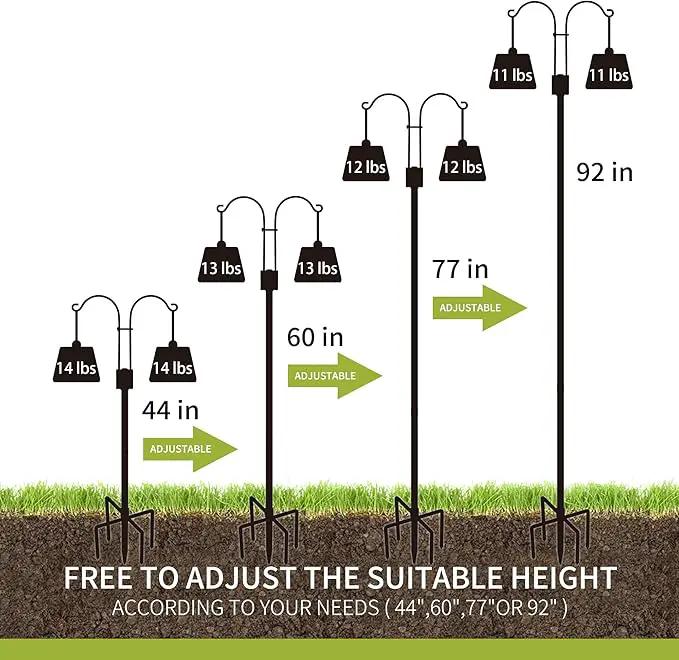XDW-GIFTS Double Shepherds Hooks for Outdoor, 2-Pack Heavy Duty Garden Pole for Hanging Bird Feeder, Plant Baskets, Solar Light Lanterns, Garden Plant Hanger Stands with 5 Base Prongs by GreenHaven Gardens