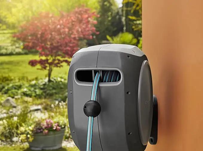 GARDENA 20505, 100' Retractable Garden Hose Reel with US Hose Threads - 100' x 1/2" hose, Automatic Retraction & Length Lock for Easy Watering. Heavy Duty Swivel Bracket 180°, Includes Nozzle. by GreenHaven Gardens