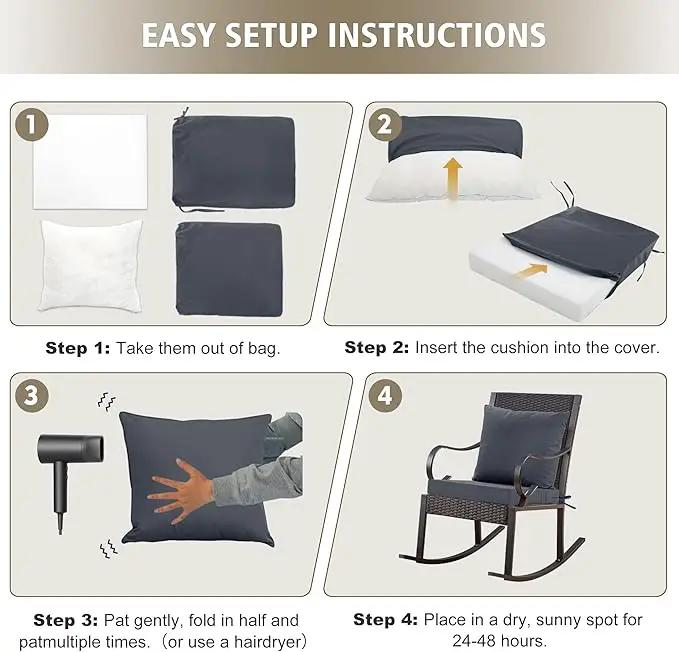 Outdoor Chair Cushions, Waterproof Outdoor Cushions for Patio Furniture w/Fade-Resistant, Removable & Machine-Washable Covers, 19x19 Inch, Ideal for Seat in Gardens/Porch – Set of 1/2/4, Dark Grey by GreenHaven Gardens