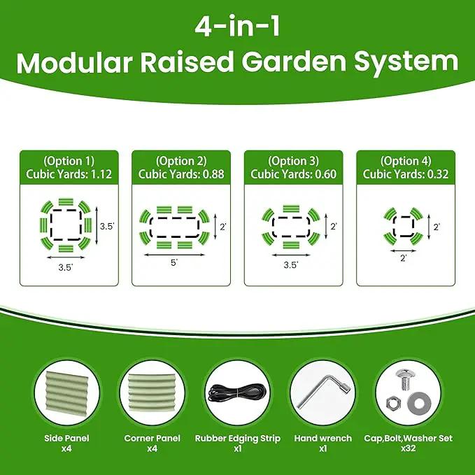5x2x1.4 Ft Raised Garden Bed, Planter Box Outdoor with Rubber Edge Zinc-Aluminum-Magnesium Stainless Steel Durable Metal Garden Beds Kit for Vegetables, Flowers, Herbs and Succulents, Light Green by GreenHaven Gardens