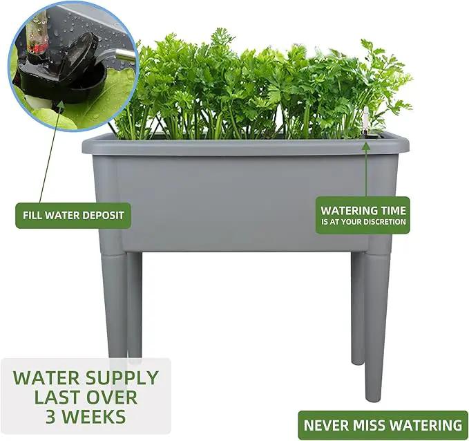 Dexceder 13.2 Gallon Self Watering Raised Garden Bed with Ventilation Transparent Lid Greenhouse, Deepen Vegetable Flower Box Planter Pot with Removeble Legs & Water Level Indicator (Deep Gray) by GreenHaven Gardens