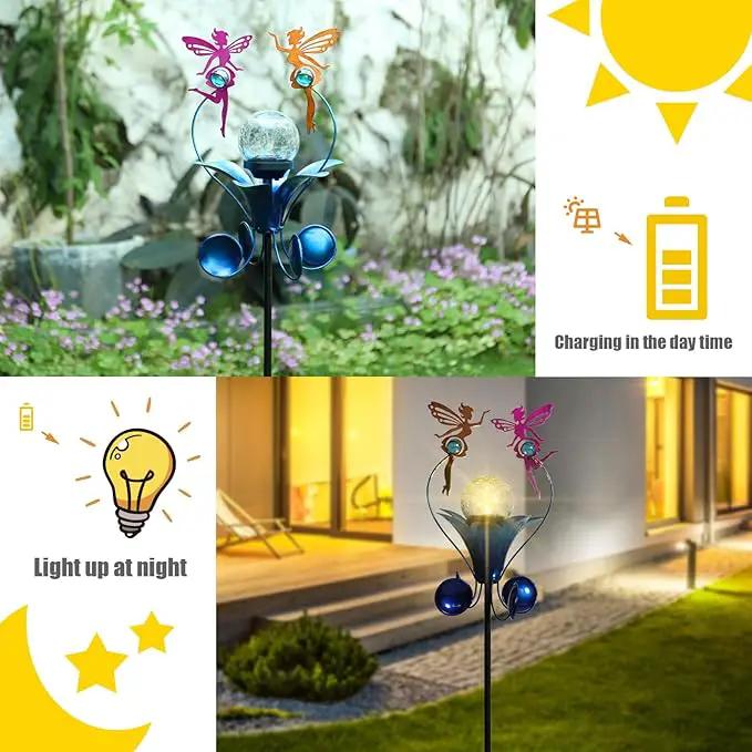VCUTEKA Solar Lights Outdoor Metal Garden Stake Waterproof Crackle Glass Globe Garden Decor Fairy for Pathway, Lawn, Patio, Yard by GreenHaven Gardens