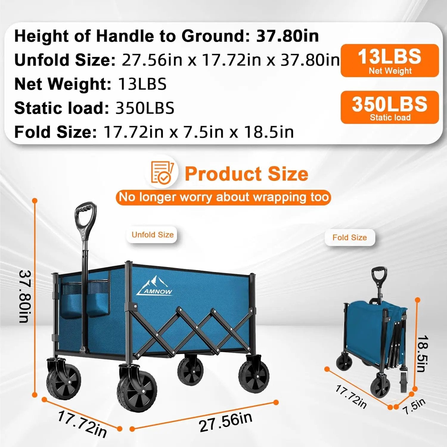 Collapsible Folding Wagon Cart, 350LBS Utility Large Capacity Cart Foldable Wagon with All Terrain Wheels, Grocery Wagons Carts for Garden Shopping Sports Camping, Blue by GreenHaven Gardens