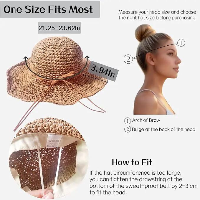 Womens Straw Beach Sun Hats, Foldable Packable Floppy Handmade Crochet Hats for Women,Large Summer Vacation Wide Brim Hat by GreenHaven Gardens
