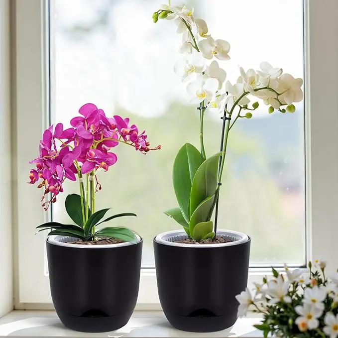 QCQHDU 2 Pack Orchid Pots with Holes for Repotting, Double-Layer and Self Watering Orchid Pot with Good Air Circulation by GreenHaven Gardens