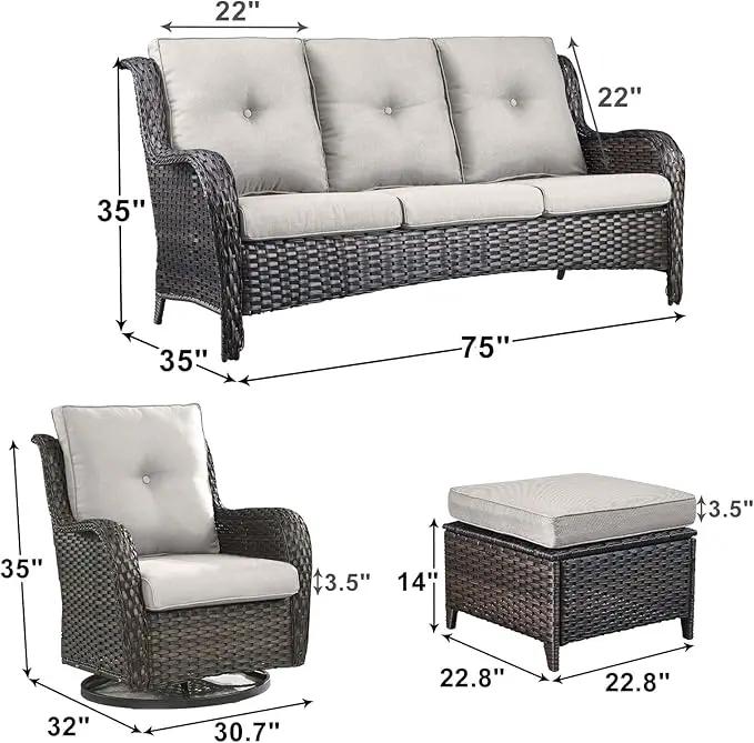 Outdoor Wicker Patio Furniture Set - 5 Piece Rattan Patio Conversation Set with 2 Rocking Swivel Chairs,2 Ottomans and 1 Sofa for Porch Deck Backyard Garden(Brown/Beige) by GreenHaven Gardens