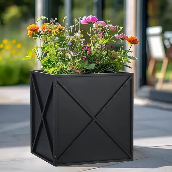 SUNNYPARK Large Metal Planter Box 17”x 17”x 18”, Square Modern Black Metal Planter Box Heavy Duty with Drainage Holes for Outdoor Garden Patio by GreenHaven Gardens