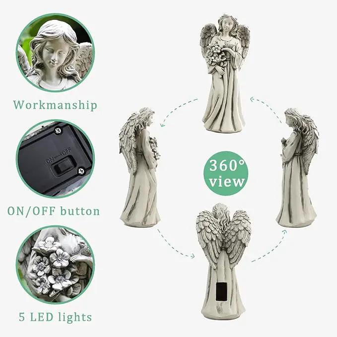 Solar Angel Statue for Outdoor, Angel Figurine with Resin, Outdoor Decor for Patio Lawn Yard Porch, Garden Gift by GreenHaven Gardens