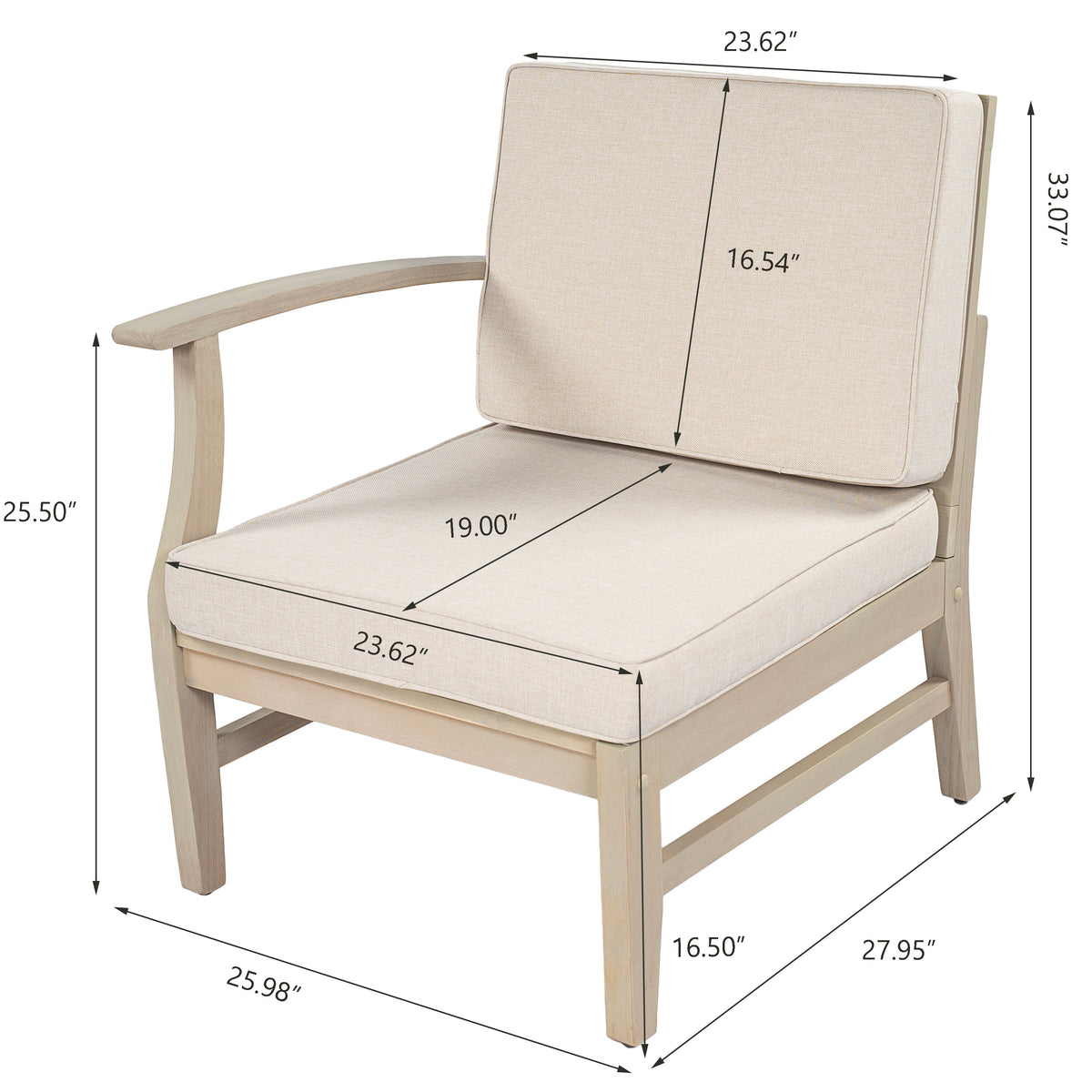 Acacia Wood Patio Armchair with Water-Resistant Fabric - Perla Left Armchair, photo 7 of 10