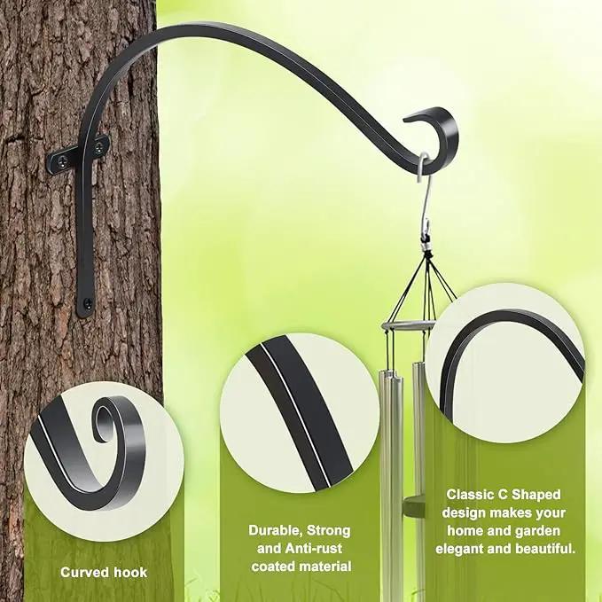 FEED GARDEN 18 Inch 2 Pack Outdoor Hanging Plant Bracket for Bird Feeders, Wind Chimes, Lanterns, Heavy Duty Metal Iron Wall Hooks with 6 Screws by GreenHaven Gardens