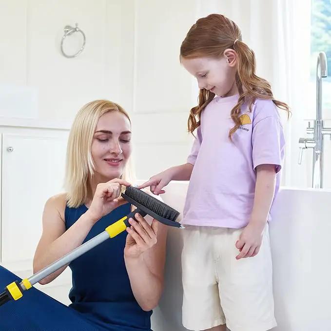 Yocada Floor Scrub Brush Telescopic Handle 2 in 1 Scrape Brush Stiff Bristle Shower Scrubber for Cleaning Patio Bathroom Garage Kitchen Wall Deck Tub Tile 55.9 inch Tall by GreenHaven Gardens