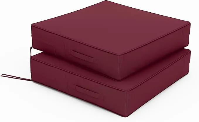 Patio Chair Cushions 24 X 24 X 5 Inch Waterproof Outdoor Seat Cushions for Patio Furniture, Outdoor Sofa Couch Pads with Ties & Handle, Set of 2, Burgundy by GreenHaven Gardens