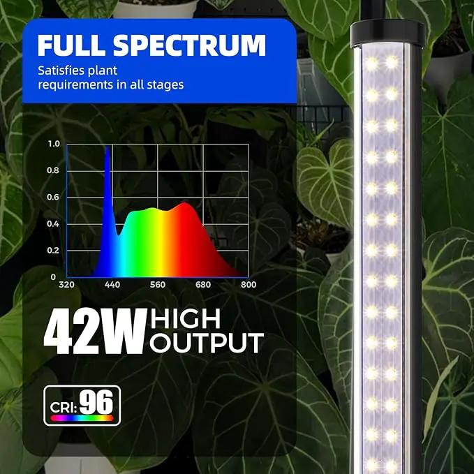 Barrina T10 Pro Standing Grow Light with Timer, 42W, 5000K, Full Spectrum Vertical Tall Grow Lights for Indoor Plants, Wide Coverage, 4FT to 5.6FT Height with Foot Switch, for Flower and Tall Plants by GreenHaven Gardens