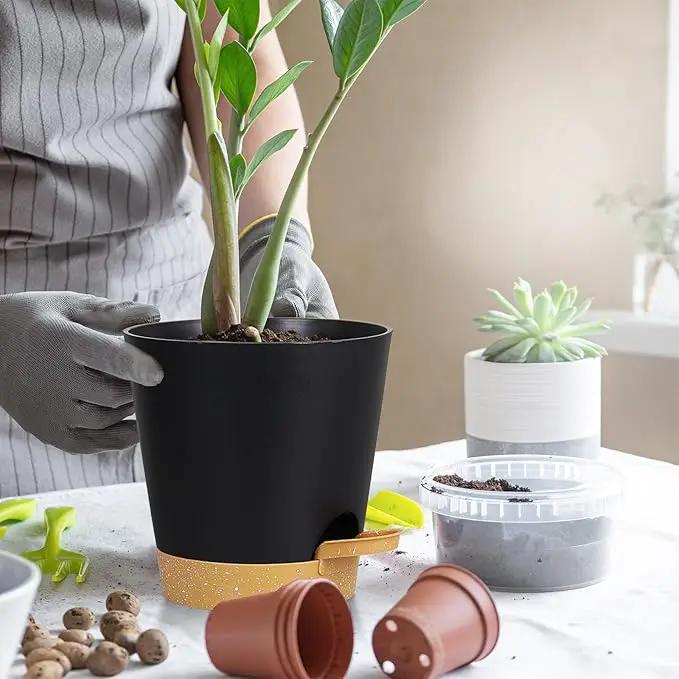 5 Pack 5 inch Self-Watering Pots, African Violets Planter with Drainage Holes and Reservoir, Black Brown Plastic Planter for Indoor Outdoor Plants Flowers and Houseplants black brown, 5 inch 5 pcs by GreenHaven Gardens