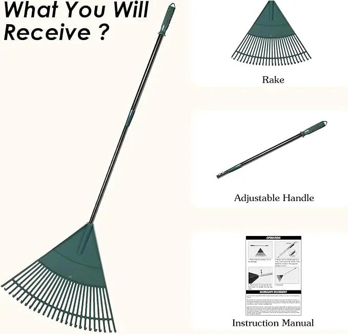 ORIENTOOLS Garden Leaf Rake, Garden Rakes for Lawns Leaves with 47-65" Adjustable Black Handle Rake, 26 Strong Tines Plastic Head Shrub Rake, Yard Garden Rake for Lawns, Flower Beds Leaves Cleaning by GreenHaven Gardens