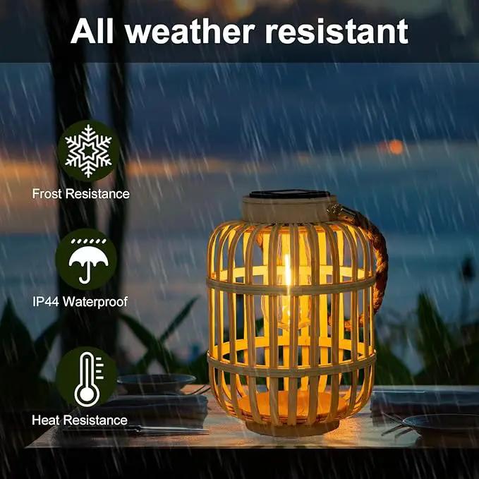 pearlstar Outdoor Solar Lanterns Light Rattan Natural Lantern with Handle for Hanging or Table Lamp for Patio Yard Garden Wedding Home Decoration, Edison Bulb, Auto on/Off (Style 4) by GreenHaven Gardens