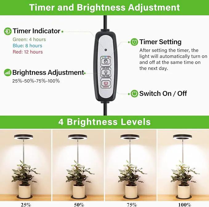LORDEM Grow Light, LED Plant Light for Indoor Plants Growing, Full Spectrum Desk Growth Lamp with Automatic Timer for 4H/8H/12H, 4 Dimmable Levels, Height Adjustable 9.8"-30.6", Black by GreenHaven Gardens