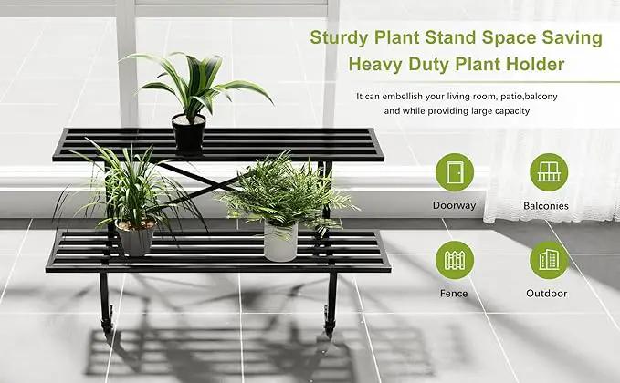 Zhongma 2 Tier Sturdy Metal Plant Stand with Wheels, L35.43 x W17.5 x H16.14 inch, Heavy Duty Plant Holder for Home Indoor and Outdoor,440 LBS Capacity & Heavy Duty Construction by GreenHaven Gardens