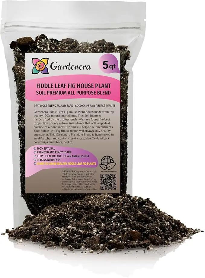 Fiddle Leaf Fig House Plant Soil Premium All Purpose Blend - Peat Moss, New Zealand Bark, Coco Chips and Fibers, Perlite - 5 Quart Bag by GreenHaven Gardens