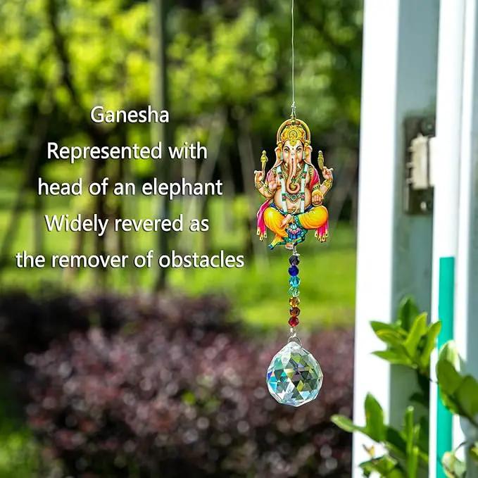 Elephant God Prism Suncatcher Hindu Ganesha Protection Charm Decor Window Garden Wall Hanging Crystal Pendant by GreenHaven Gardens